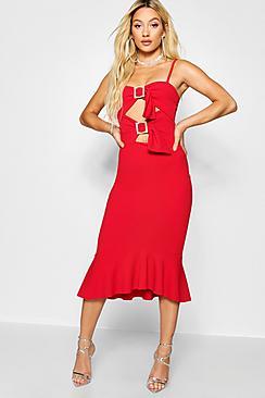 Boohoo Paris Hilton Pearl Detail Fish Tail Midi Dress
