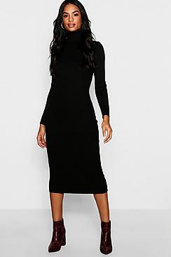 Boohoo Tall Roll Neck Rib Knit Dress