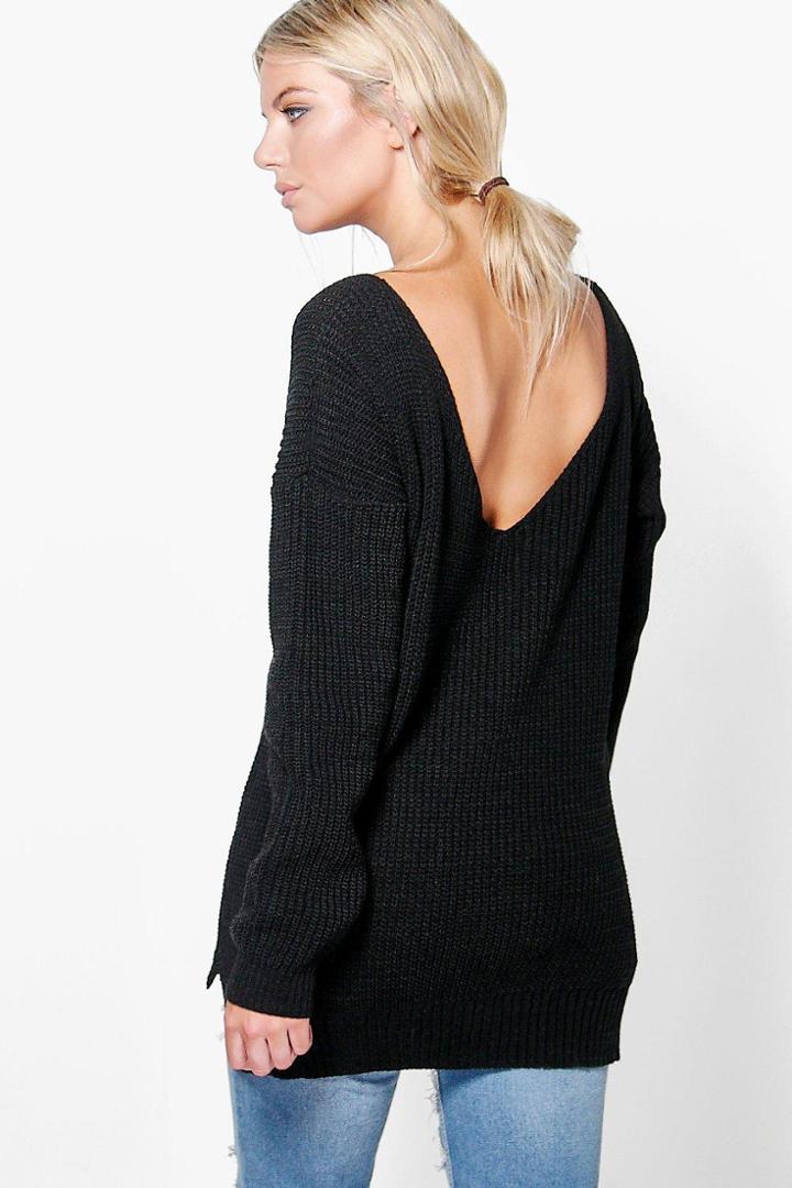 Boohoo Laura V Back Oversized Jumper Black