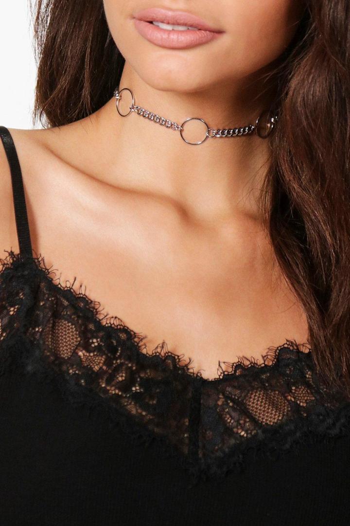 Boohoo Lottie Curb Chain Circle Link Choker Silver