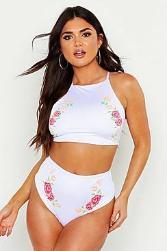 Boohoo Floral Print High Waist Crop Bikini