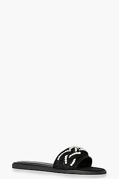 Boohoo Felicity Plaited Pearl Trim Slider Flat
