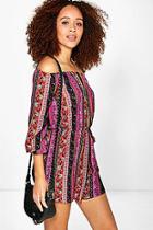 Boohoo Olivia Off The Shoulder Paisley Playsuit