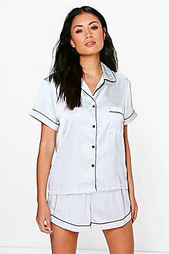 Boohoo Ava Satin Button Through Short Pj Set