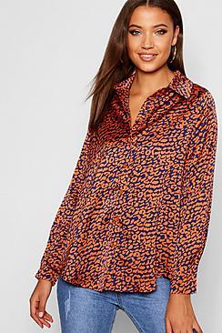 Boohoo Tall Satin Leopard Print Shirt