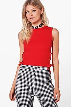 Boohoo Petite Iris Lace Up Detail Crop Top