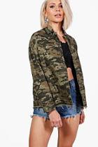 Boohoo Ripley Fray Hem Camo Denim Jacket