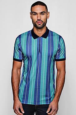 Boohoo Stripe Polo With Zip Placket