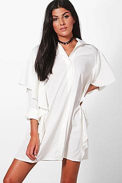 Boohoo Lucy Frill Shoulders Shirt Dress