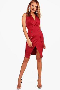 Boohoo Eva Double Breasted Sleeveless Dress