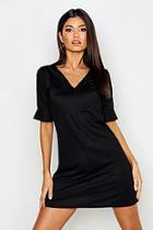 Boohoo Button Detail Frill Sleeve Shift Dress