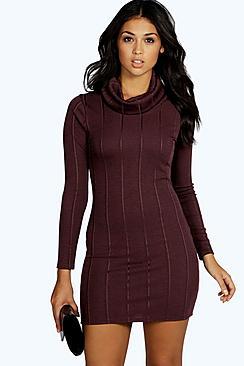 Boohoo Hallie Oversized Roll Neck Rib Dress
