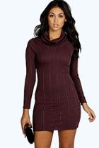 Boohoo Hallie Oversized Roll Neck Rib Dress