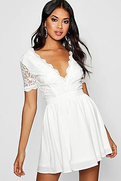 Boohoo Olivia Lace Top Skater Dress