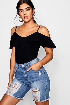 Boohoo Stella Cold Shoulder Ruffle Top
