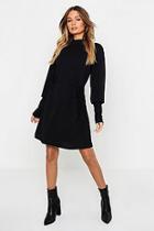 Boohoo Frill Neck Button Sleeve Shift Dress