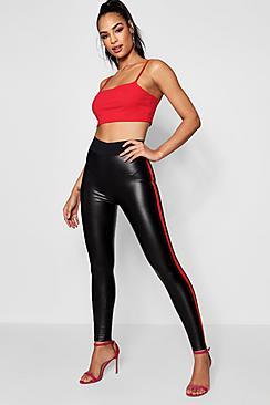 Boohoo Olivia Pu Side Stripe Trousers