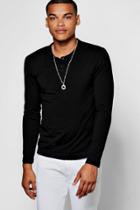 Boohoo Long Sleeve Grandad Collar T-shirt Black