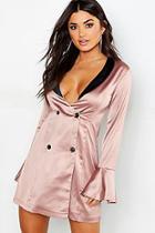 Boohoo Flared Sleeve Contrast Plunge Blazer Dress