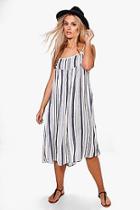 Boohoo Plus Veronica Stripe Pom Pom Swing Dress