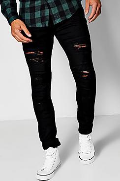 Boohoo Black Stretch Skinny Ripped Biker Jeans