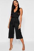 Boohoo Jumbo Rib Self Belt Culotte Jumpsuit