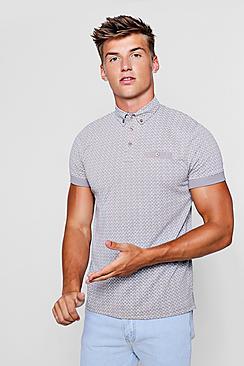 Boohoo All Over Print Geo Polo Shirt