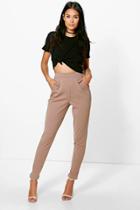 Boohoo Harriet Pocket Scuba Crepe Skinny Trouser Mocha