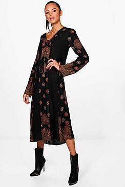 Boohoo Tall Lexi Printed Smock Midi Dress