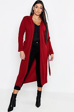 Boohoo Plus Crepe Belted Longline Duster