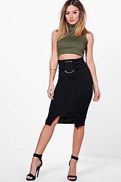 Boohoo Petite Fiona O-ring High Waisted Midi Skirt