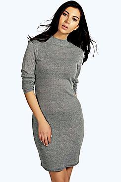 Boohoo Eva Rib Knit Turtle Neck Bodycon Dress