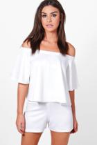 Boohoo Casey Off Shoulder Scuba Crop & Short Co-ord Set Ivory