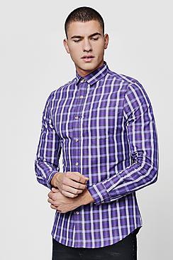 Boohoo Long Sleeve Slim Fit Purple Check Shirt