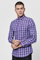 Boohoo Long Sleeve Slim Fit Purple Check Shirt