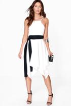 Boohoo Rachel Textured Fabric Hanky Hem Skater Dress Ivory