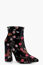 Boohoo Sophia Embroidered Velvet Ankle Boot