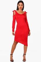 Boohoo Ida Tie Cold Shoulder Asymmetric Hem Dress