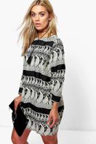 Boohoo Plus Laurie Mono Paisley Long Sleeve Shift Dress Black