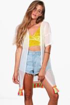 Boohoo Esme Tropical Tassle Trim Kimono Cream