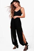 Boohoo Enya Woven Lightweight Split Leg Hareem Trousers Black