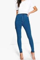 Boohoo Lara Let-down Hem Tube Jeans Blue