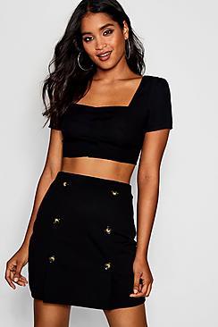 Boohoo Mock Horn Button Detail Skirt