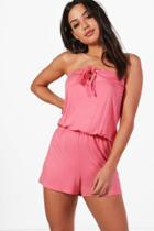 Boohoo Holly Tie Up Beach Playsuit Coral