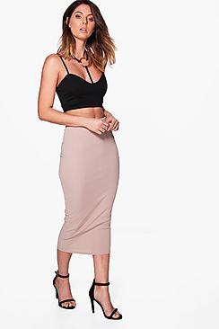 Boohoo Harper Ribbed Long Line Midi Skirt