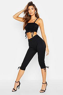 Boohoo Ruched Rib Legging