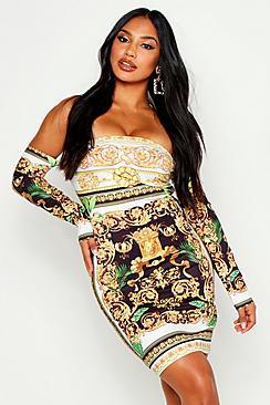 Boohoo Off The Shoulder Printed Dress