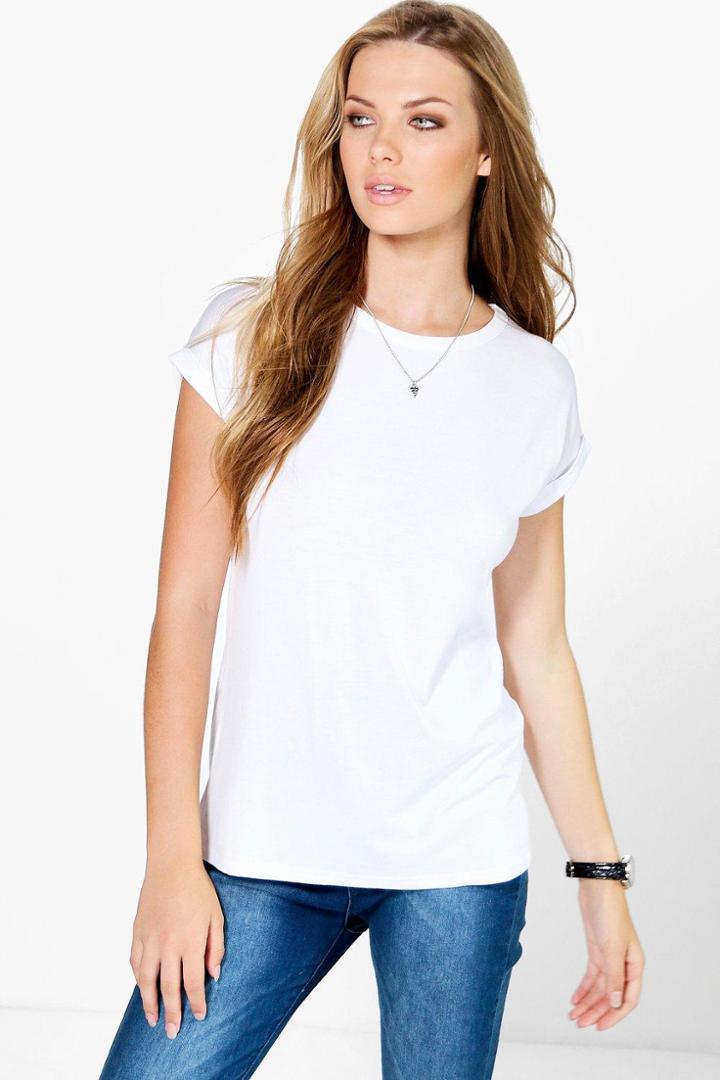 Boohoo Emma Boxy Turn Cuff T-shirt White
