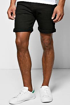 Boohoo Skinny Fit Black Denim Shorts In Mid Length