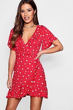 Boohoo Petite Star Wrap Tea Dress